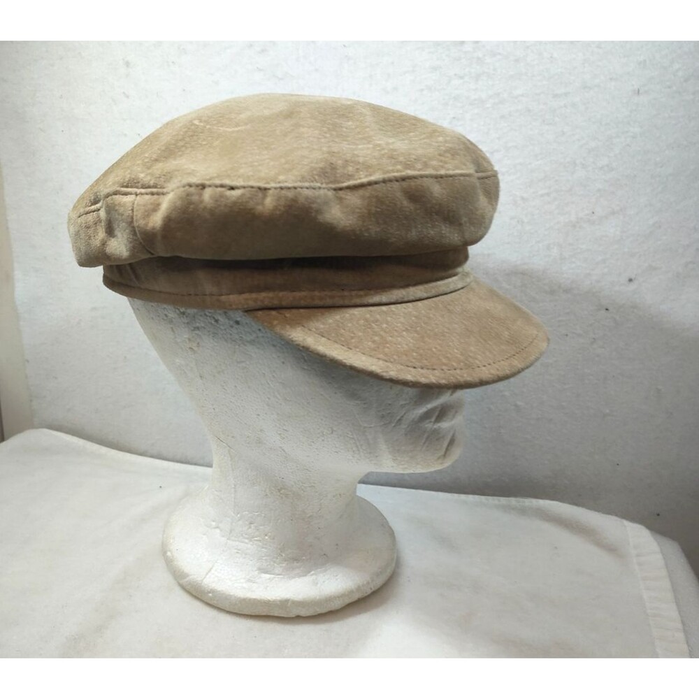 Olive and Pique Cadet Army Cap Beige Suede Newsboy Cap Sz OS (22") Made In USA